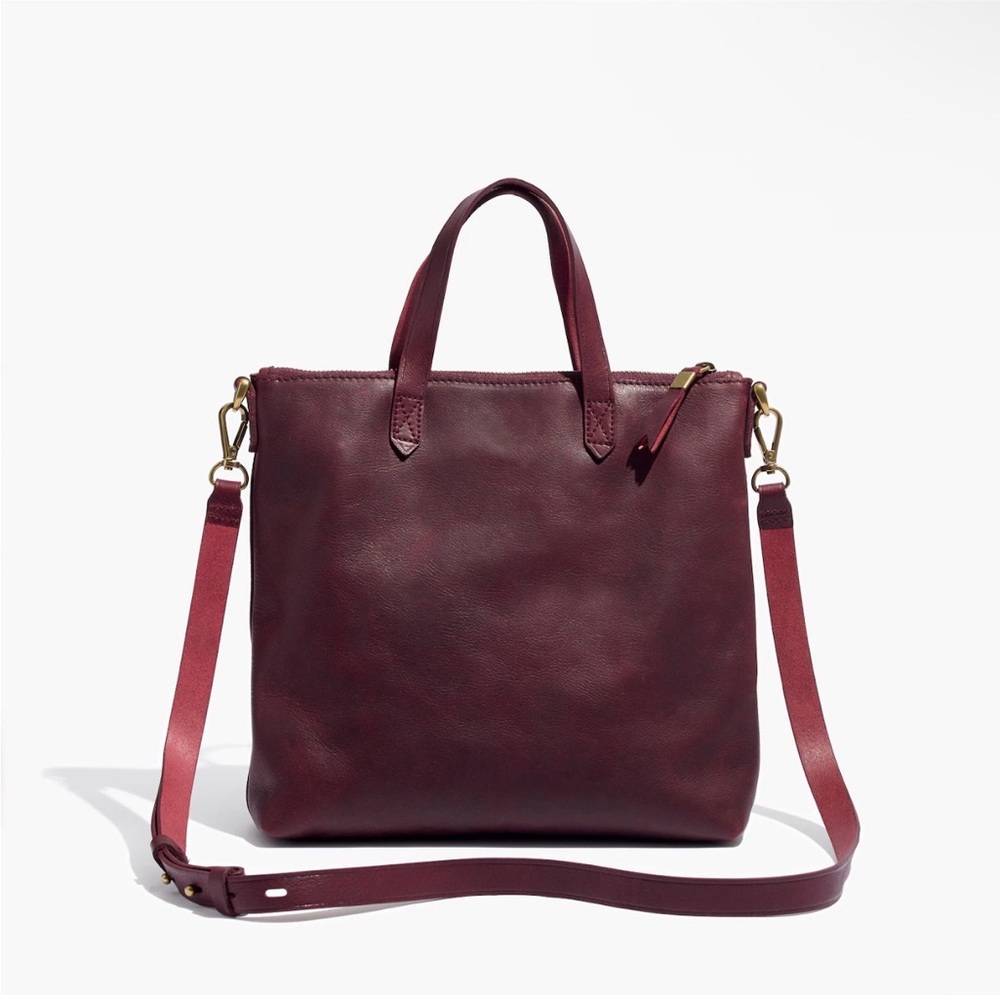 Madewell The Transport Crossbody in Dark Cabernet Leather Zip Closure Preppy
